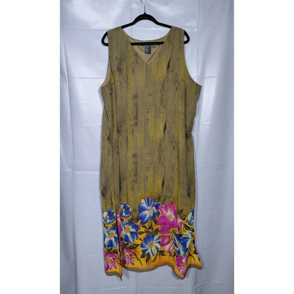 A Wild‎ Thyme Shift Dress Sz 24 Wood Pattern & Tropical Floral Maxi